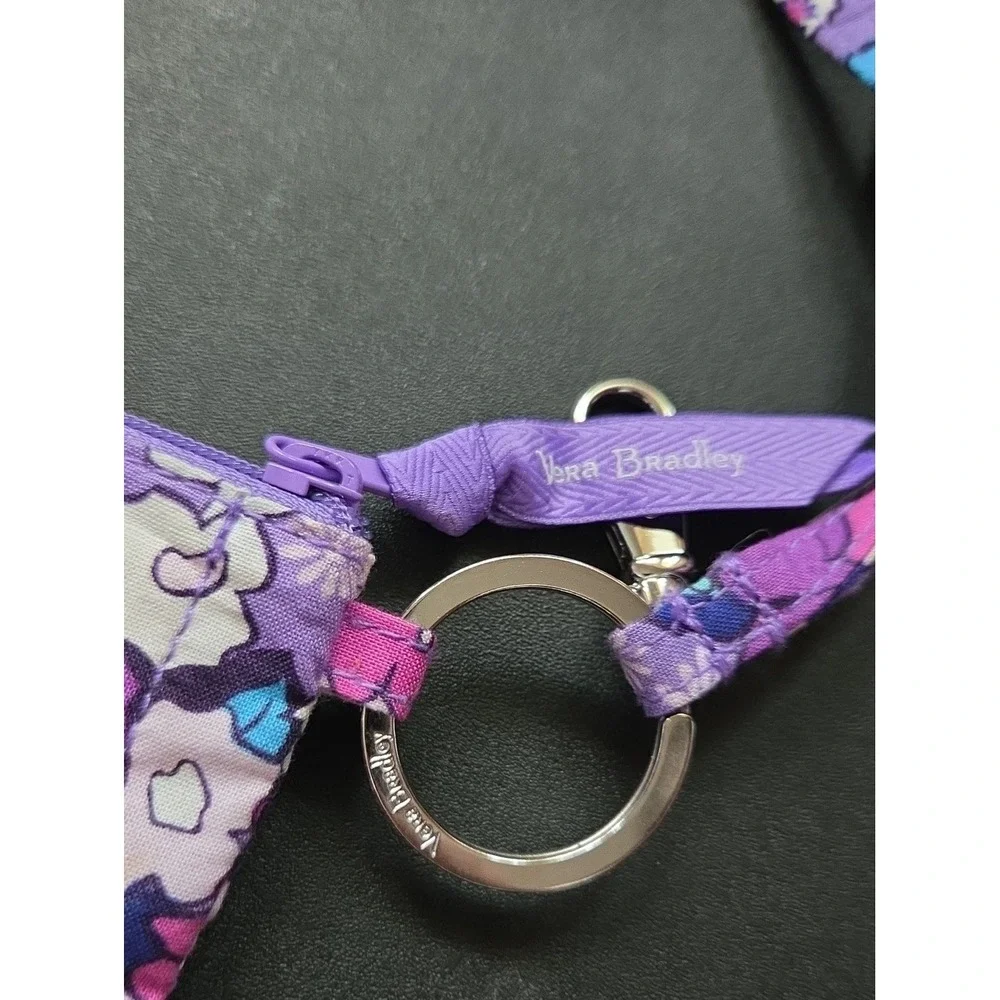 Vera Bradley Enchanted Garden Floral Zip Pouch ID Teacher Lanyard Purple Butter